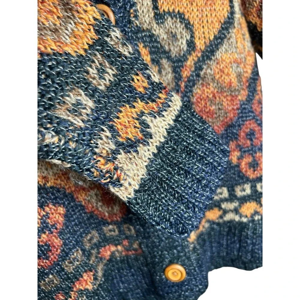 J. Jill Wool Blend Long Cardigan Sweater Shawl Collar Southwest Blue Orange‎ XS - Picture 5 of 12